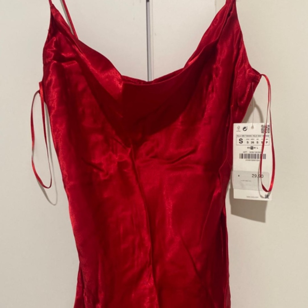 Sleek Red Satin Slip Dress